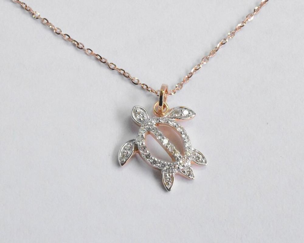 Turtle Charm Necklace in 18k Rose Gold / White Gold / Yellow Gold.

Delicate Minimal Necklace made of 18k solid gold available in three colors. Natural genuine round cut diamond each diamond is hand selected by me to ensure quality and set by a
