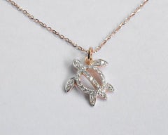 18k Gold Turtle Charm Necklace Lucky Turtle Diamond Pendant Necklace