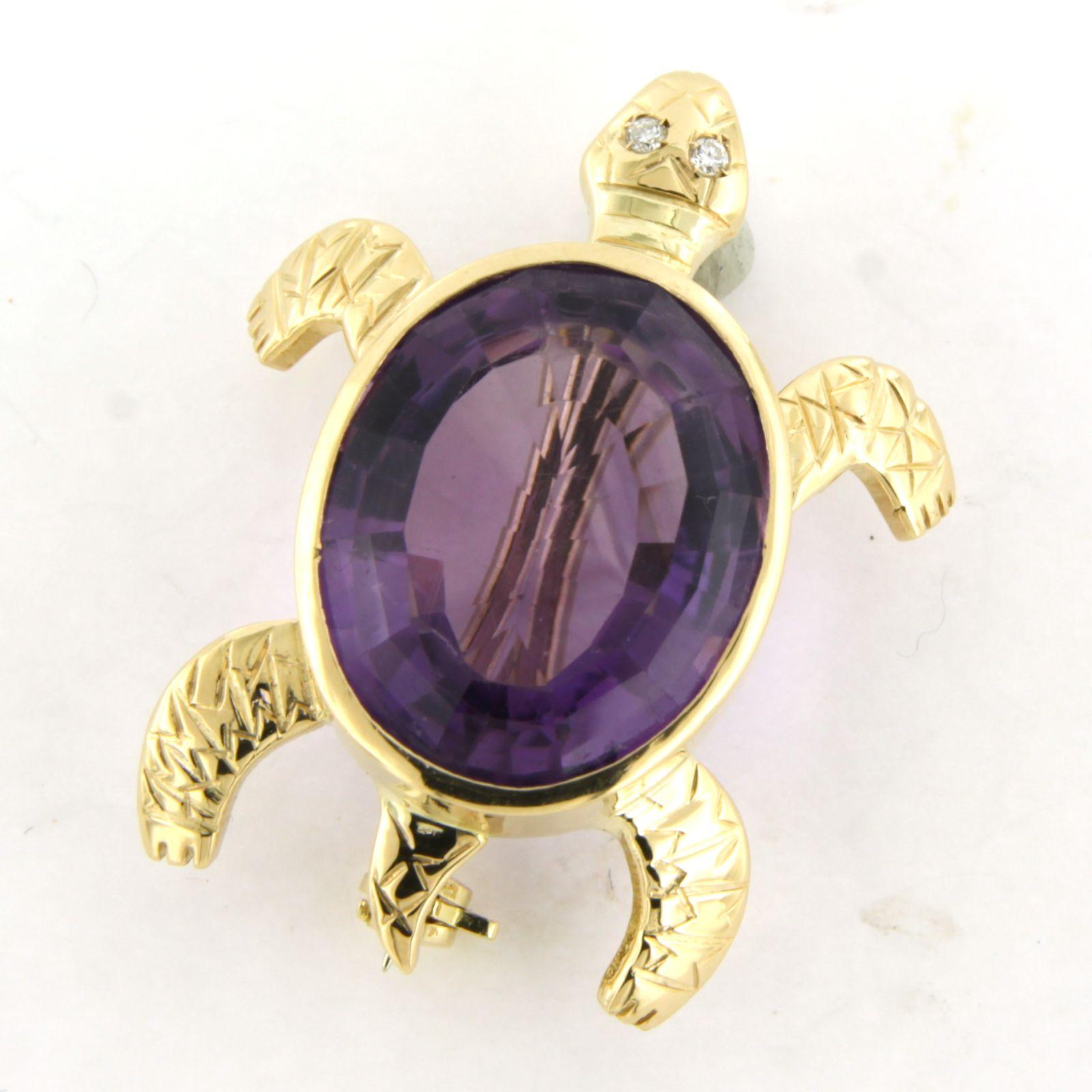 Brosche in Form einer Schildkröte aus 18 Karat Gold mit Amethysten und Diamanten im Brillantschliff 12,5 Gramm Damen im Angebot