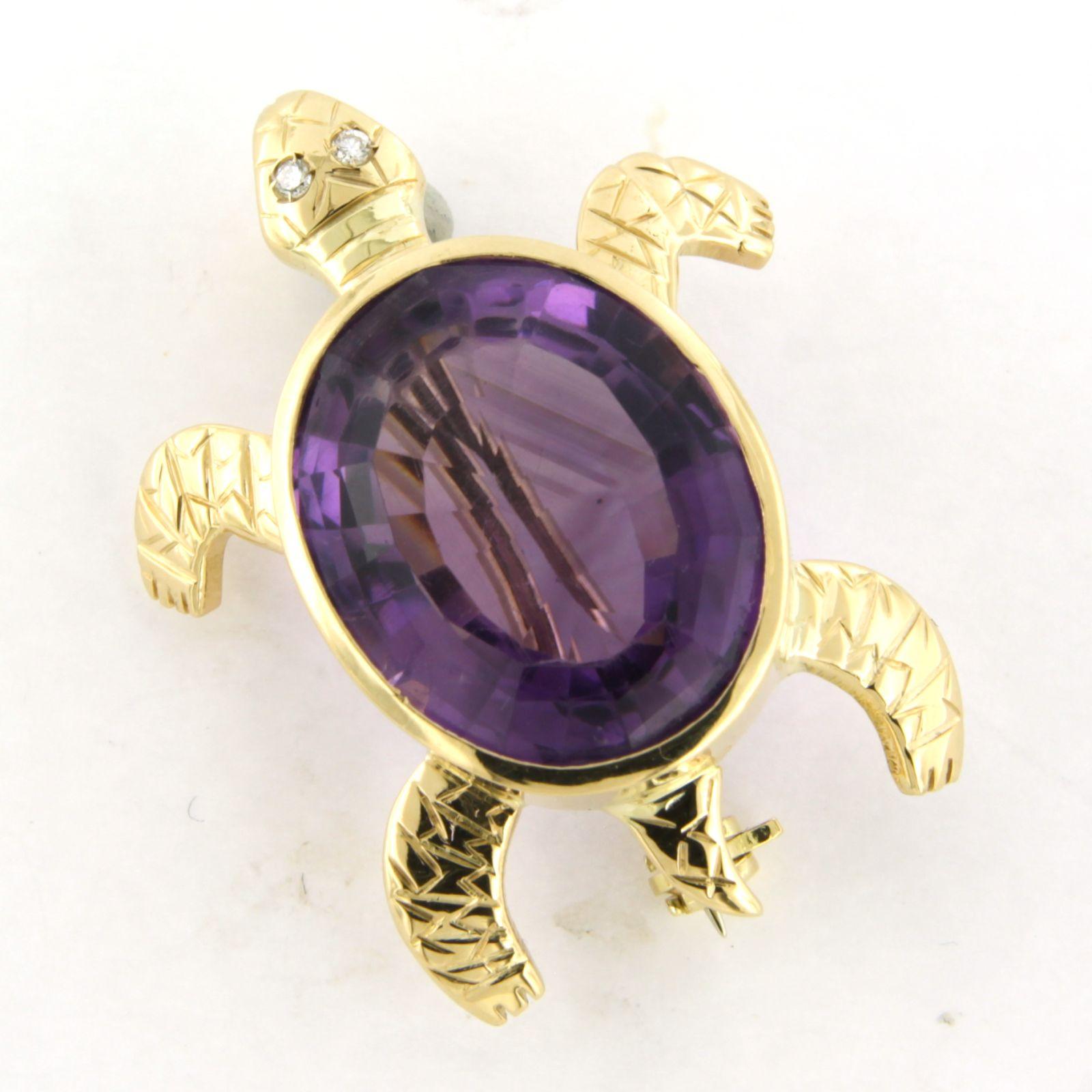 Brosche in Form einer Schildkröte aus 18 Karat Gold mit Amethysten und Diamanten im Brillantschliff 12,5 Gramm im Angebot 1