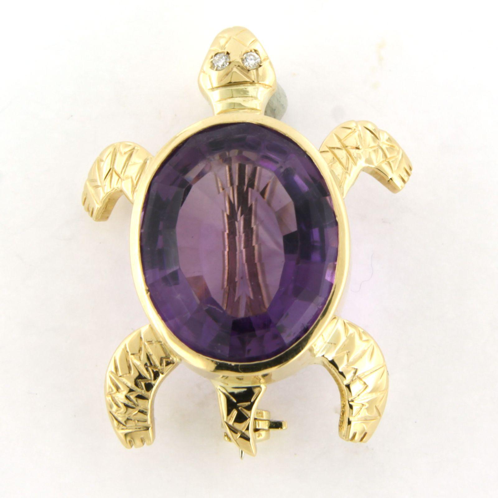 Brosche in Form einer Schildkröte aus 18 Karat Gold mit Amethysten und Diamanten im Brillantschliff 12,5 Gramm im Angebot 2