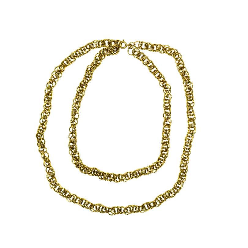 18k Gold Twisted Link Chain Necklace French Jewelry For Sale 1