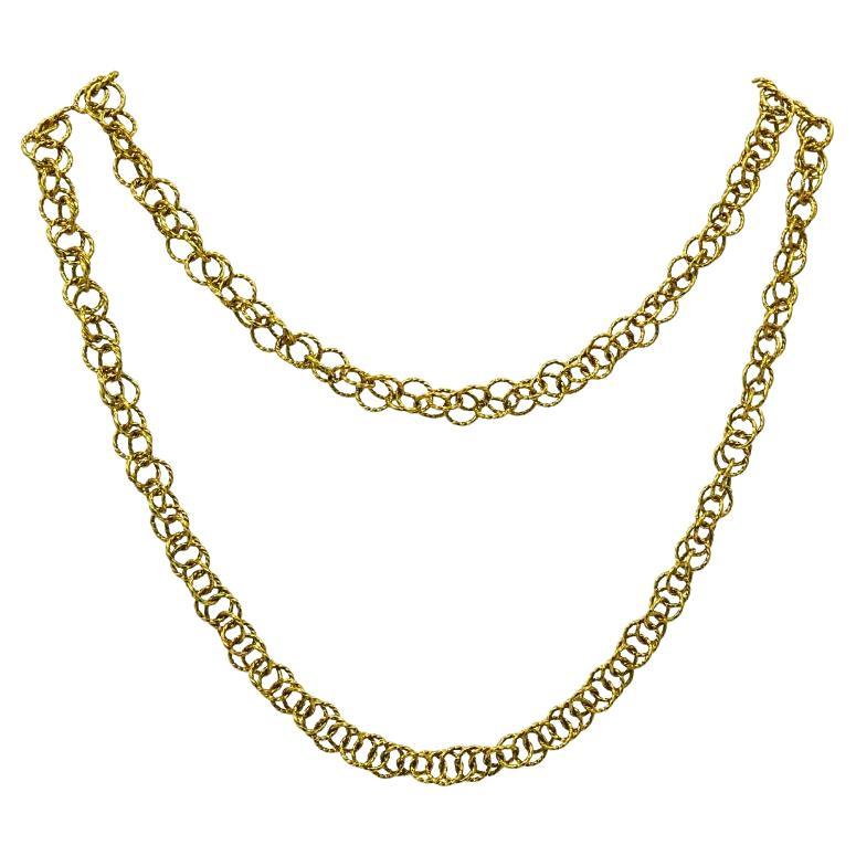 18k Gold Twisted Link Chain Necklace French Jewelry For Sale