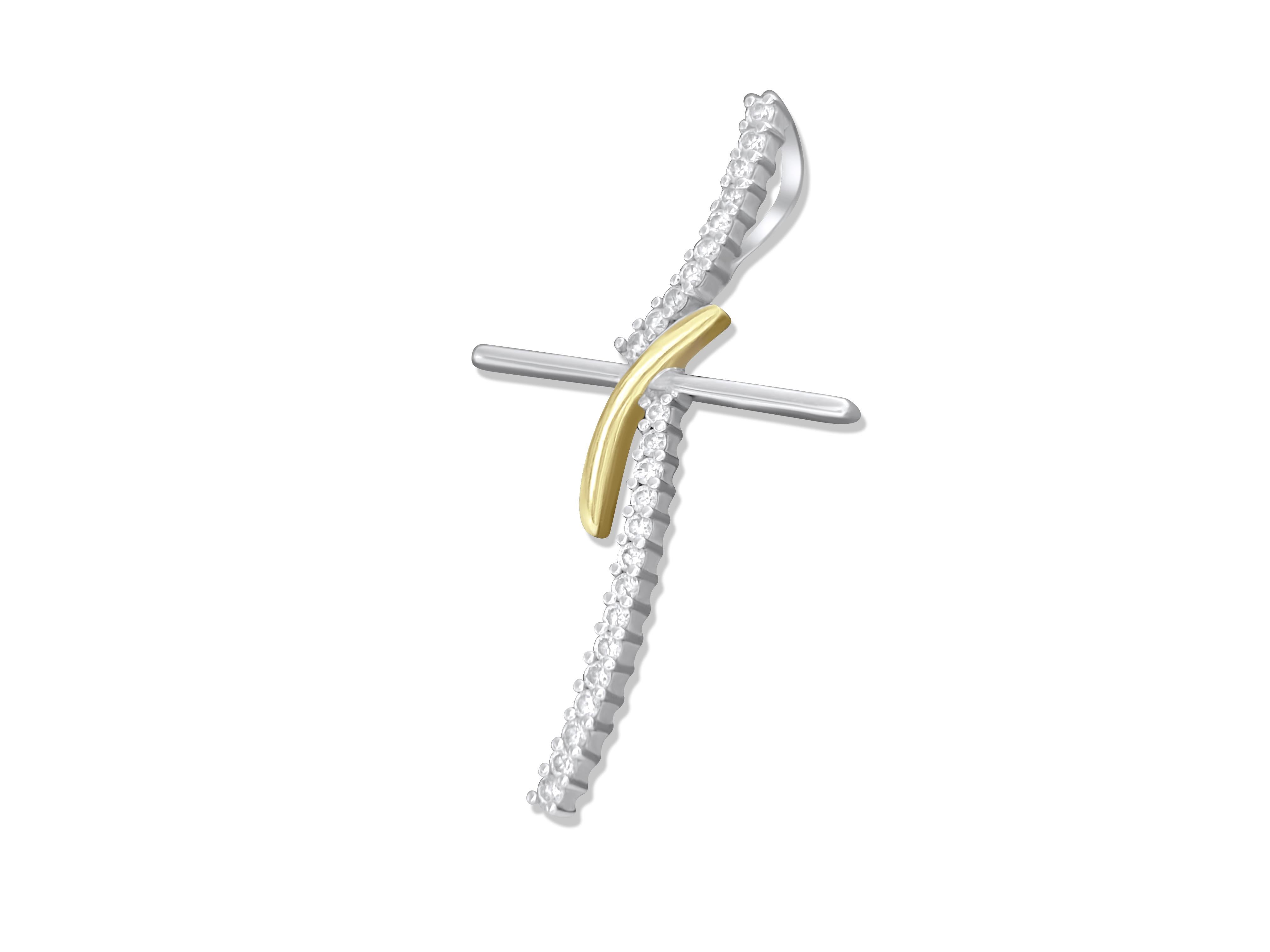 Croce di diamanti in oro 18k bicolore, 0,80 carati VS/G In condizioni ottime in vendita a Miami, FL