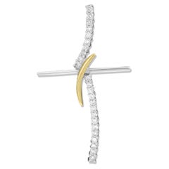 18k Gold Two Tone, 0.80 Carat VS/G Diamond Cross