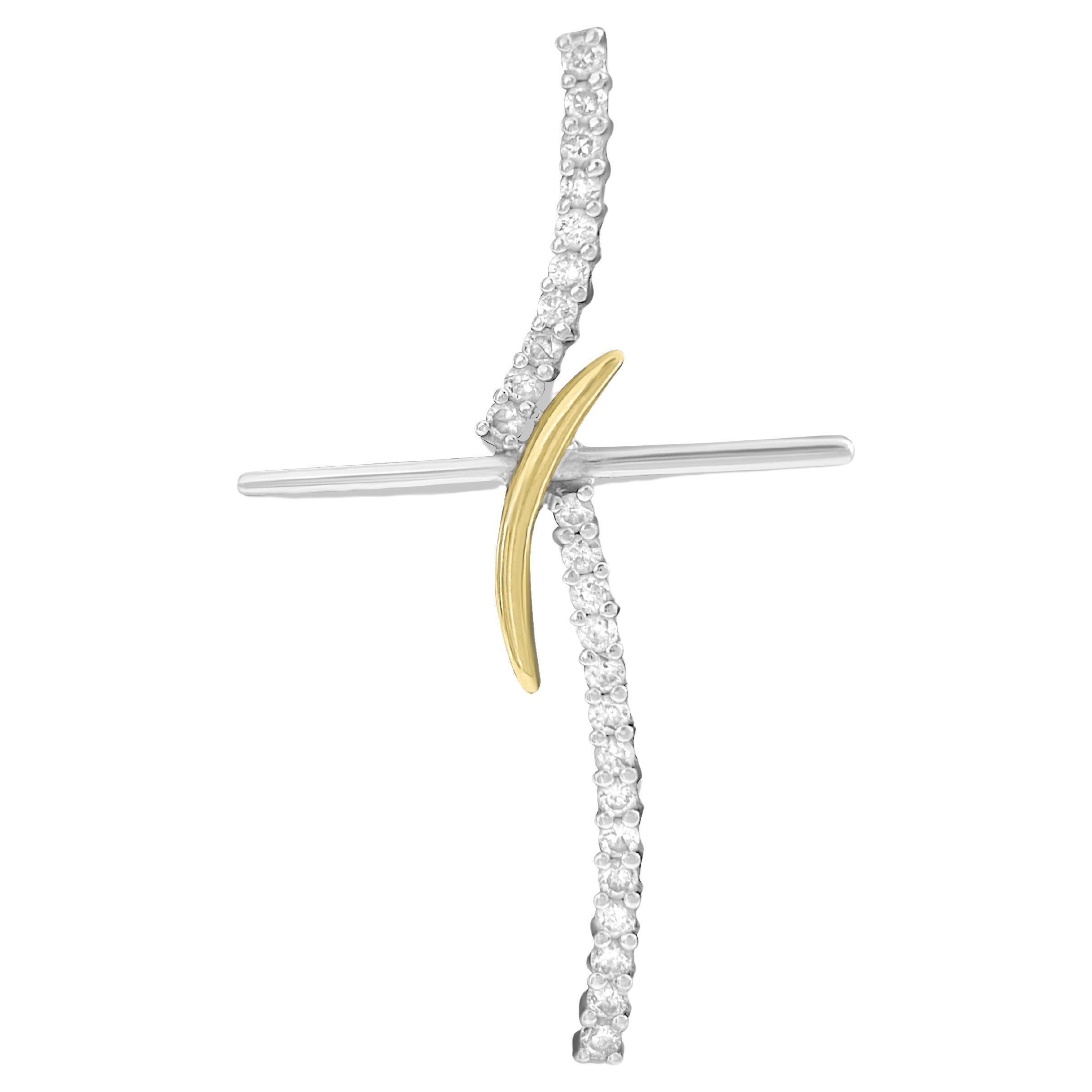 Croce di diamanti in oro 18k bicolore, 0,80 carati VS/G