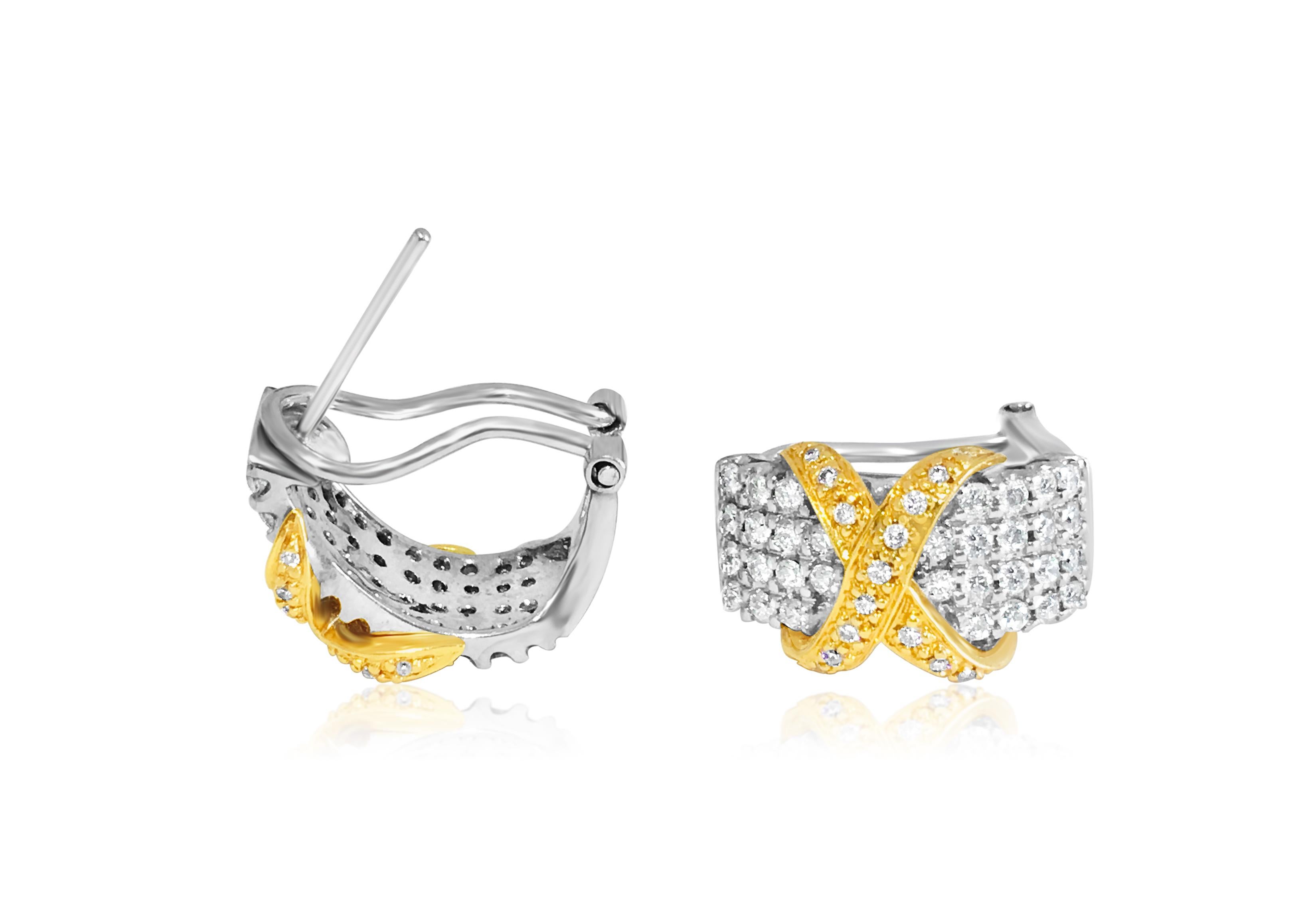 Fashioned from exquisite 18K two-tone gold, featuring both white and rose gold elements, these stunning earrings showcase a total of 2.00 carats of round brilliant cut diamonds. With VS clarity and F-G color, these diamonds radiate brilliance and
