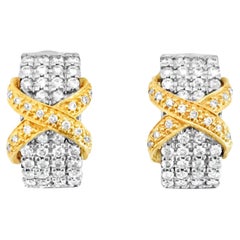 18K Gold Two Tone 2.00 Carat Diamond Earrings