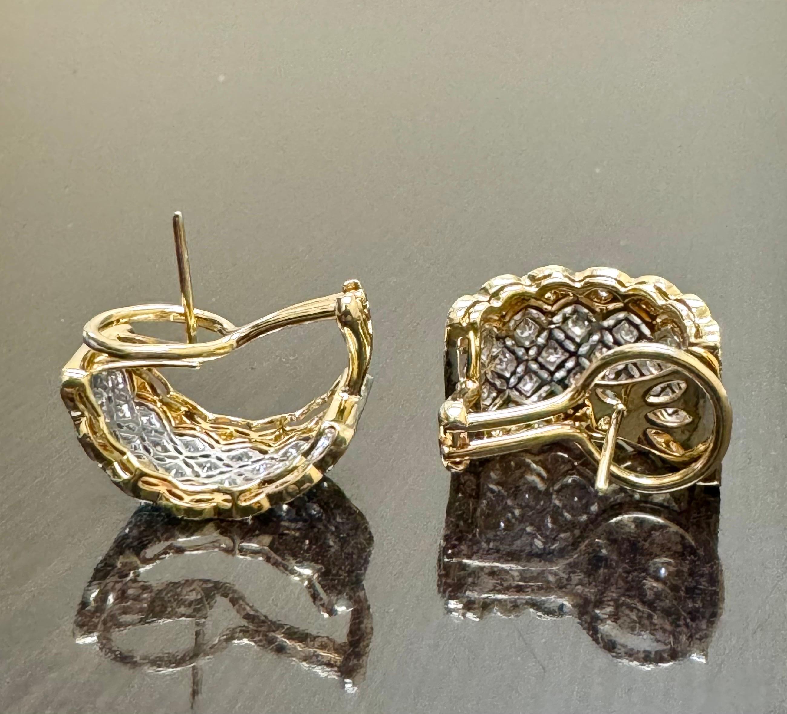 18K Gold Two Tone 2.00 Carat Diamond Huggie Earrings For Sale 4