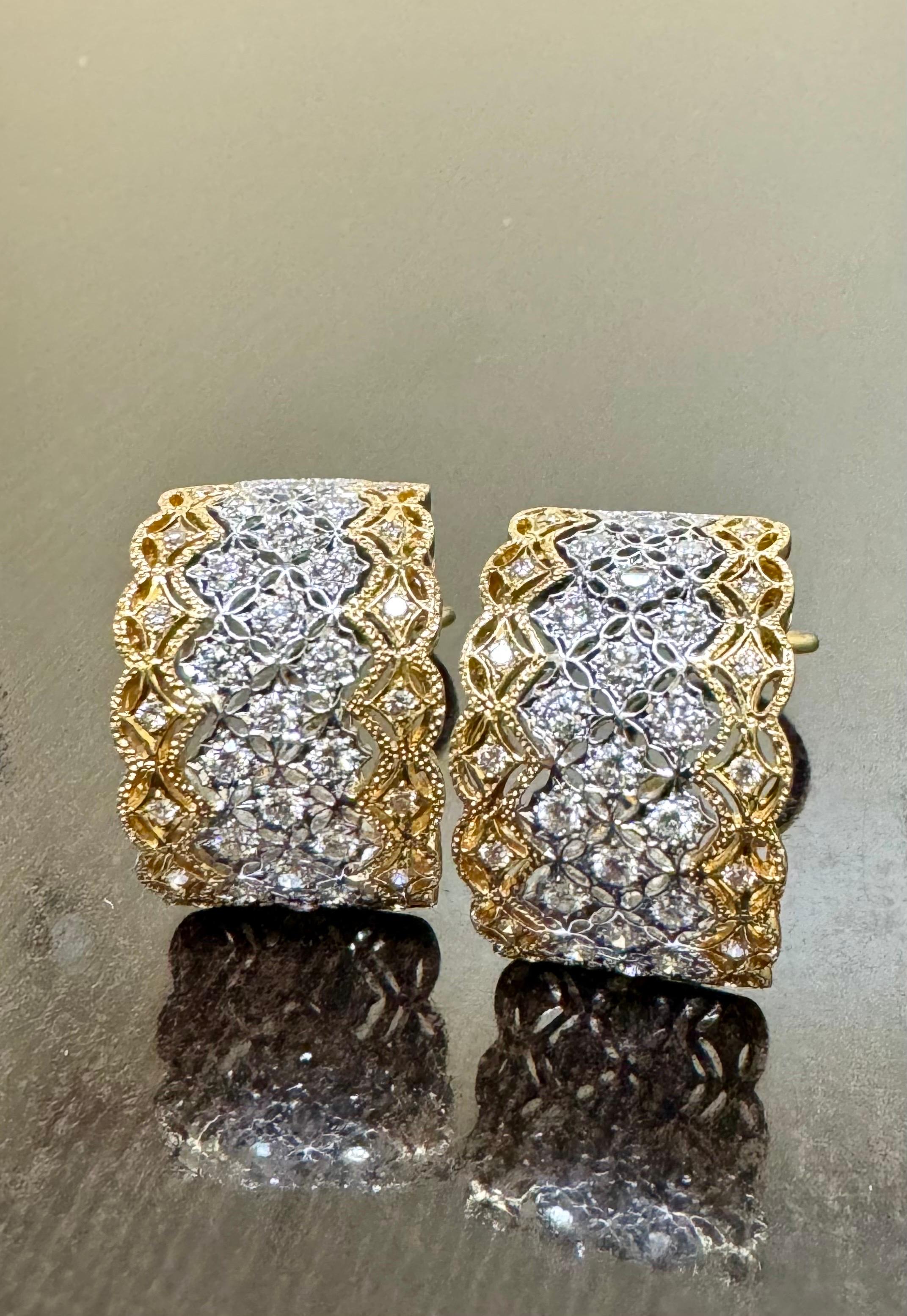 18 Karat Gold zweifarbige Huggie-Ohrringe mit 2,00 Karat Diamanten (Art déco) im Angebot