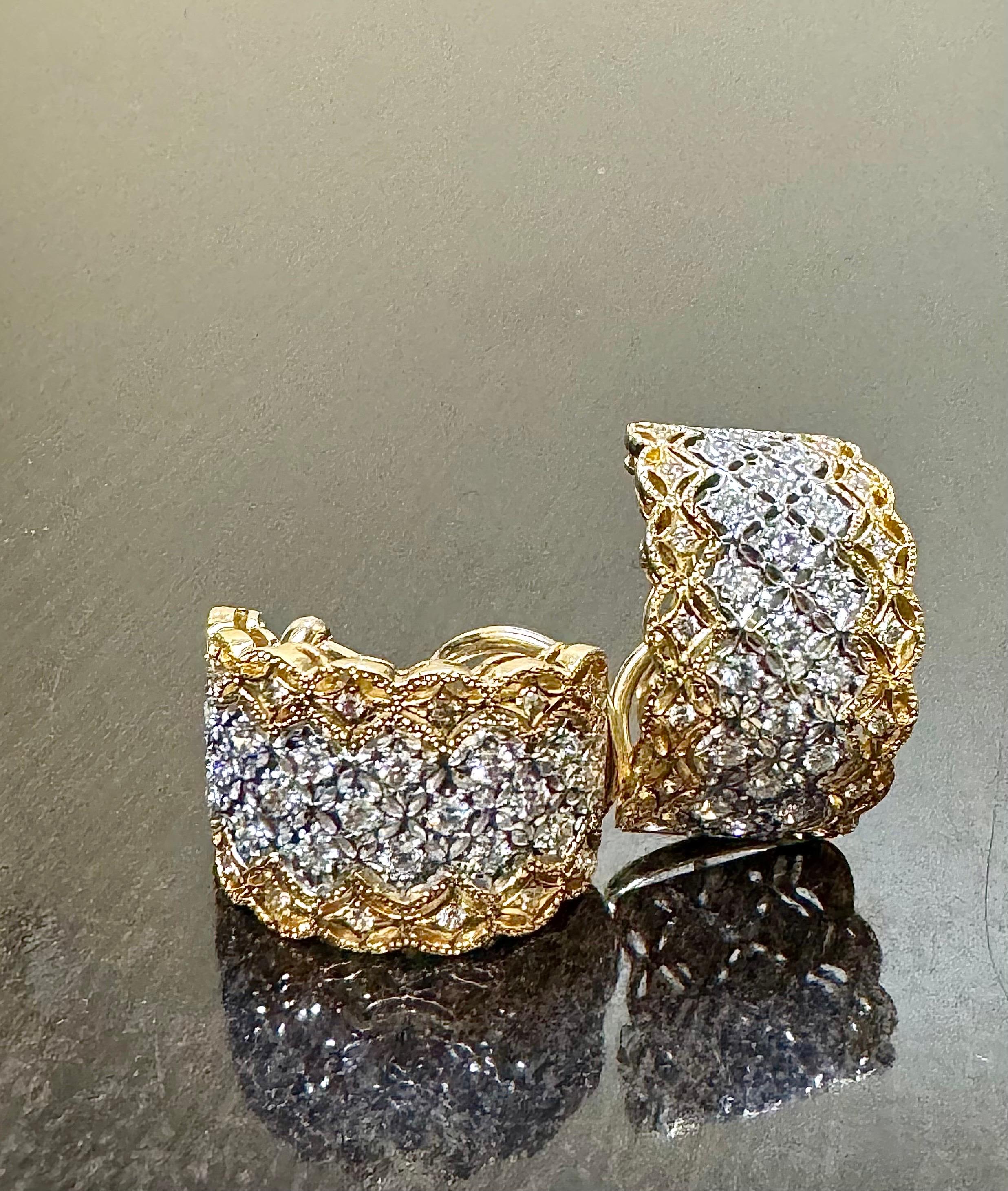 18K Gold Two Tone 2.00 Carat Diamond Huggie Earrings In New Condition For Sale In Los Angeles, CA