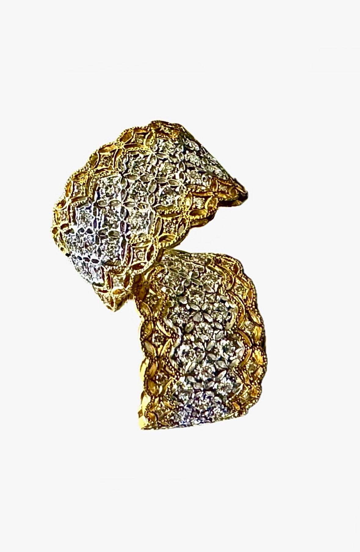18K Gold Two Tone 2.00 Carat Diamond Huggie Earrings For Sale 1