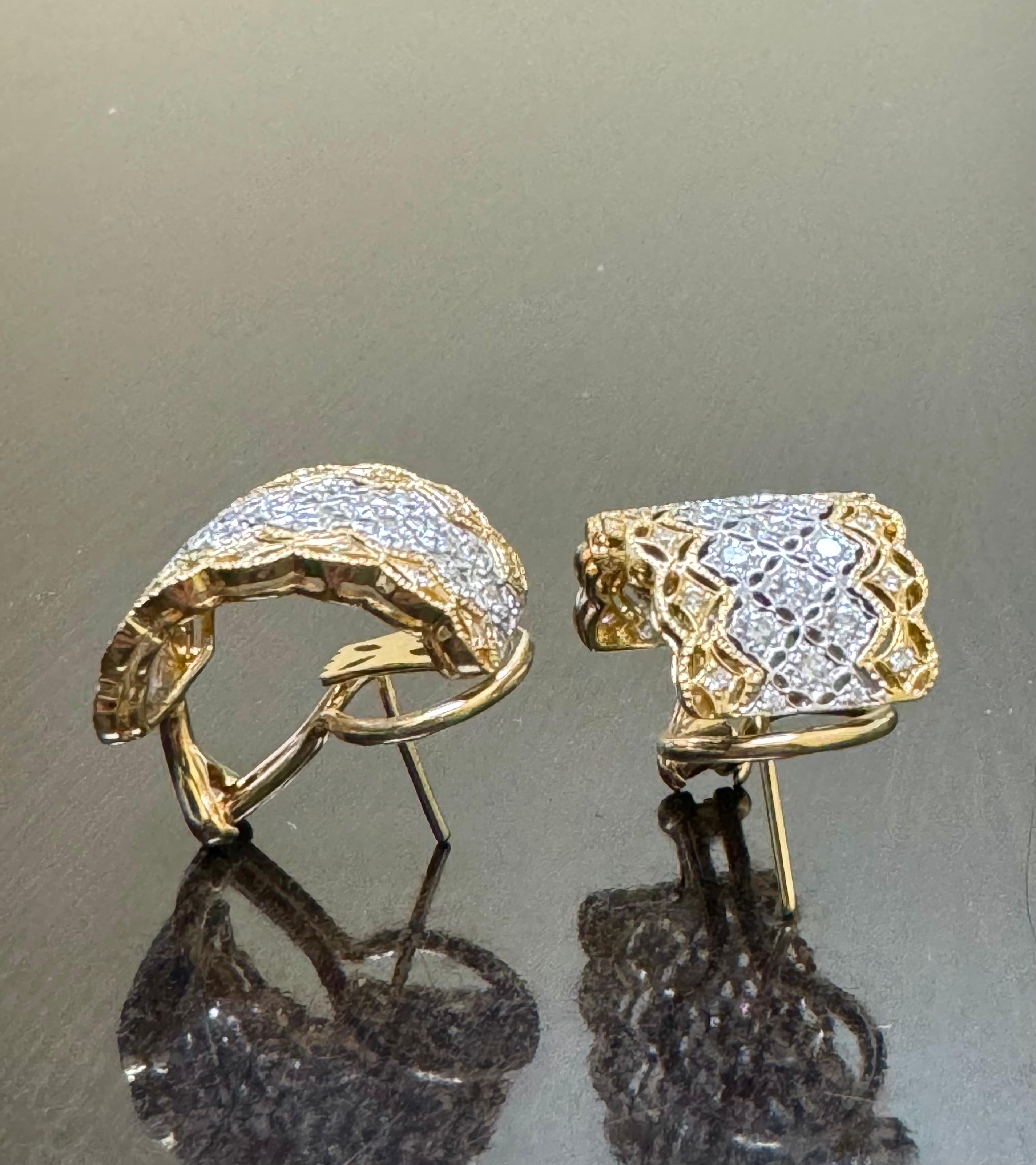 18K Gold Two Tone 2.00 Carat Diamond Huggie Earrings For Sale 2