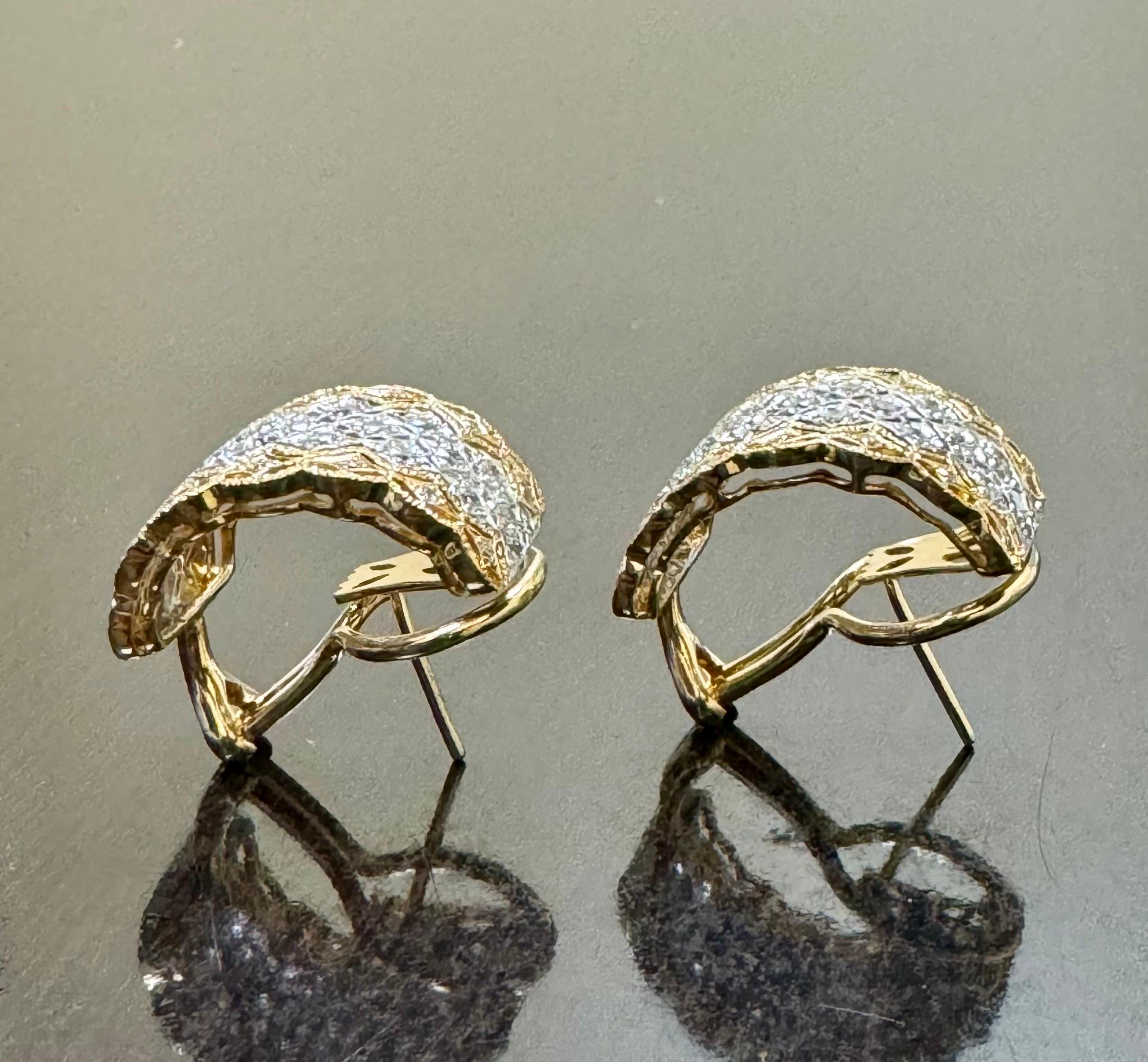 18K Gold Two Tone 2.00 Carat Diamond Huggie Earrings For Sale 3
