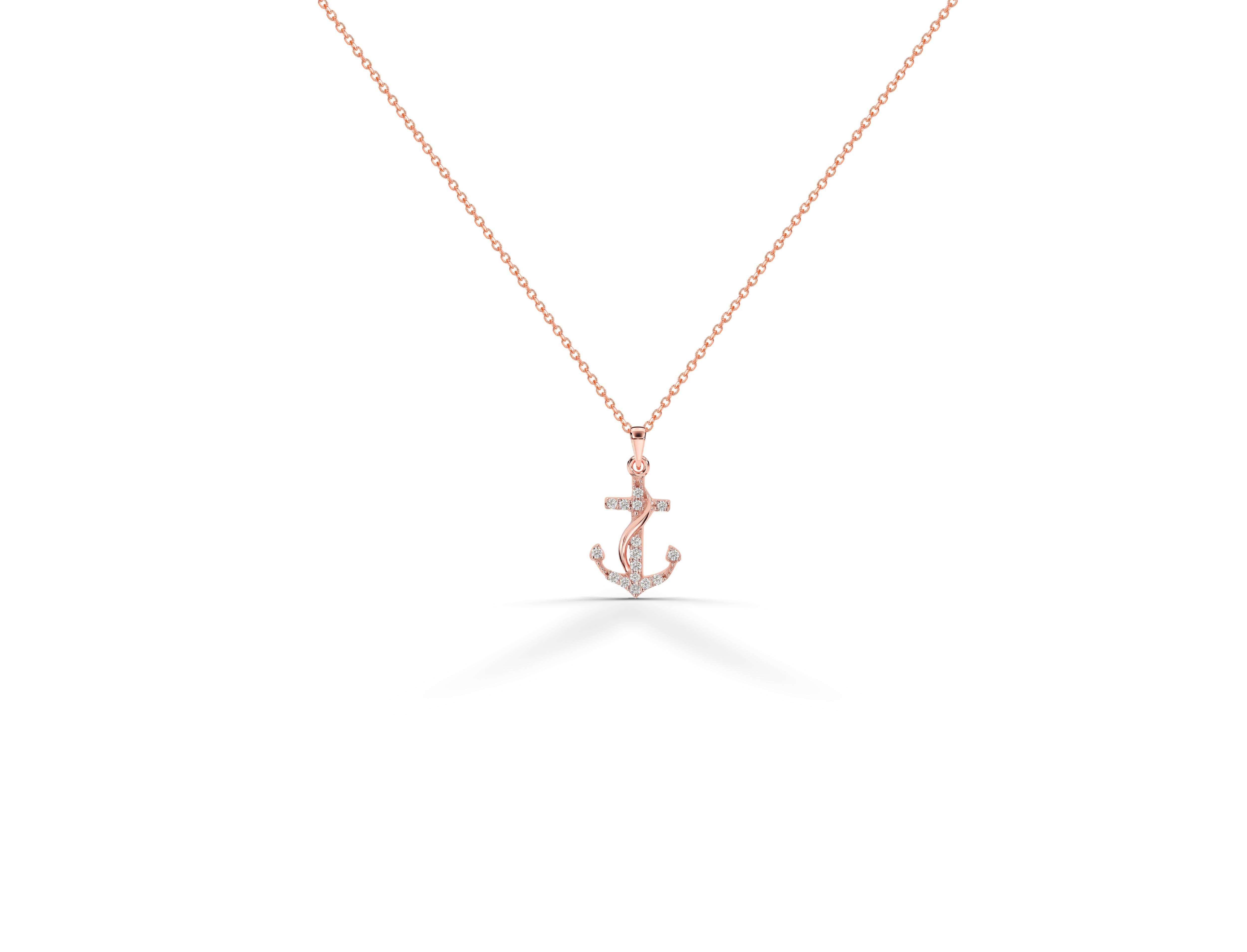 18k Gold Two-Tone Diamond Anchor Necklace Nautical Ocean Jewelry For Sale 1