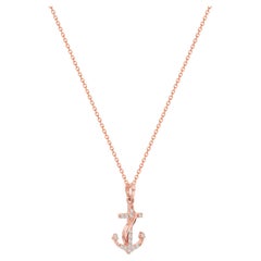 18k Gold Two-Tone Diamond Anchor Necklace Nautical Ocean Jewelry