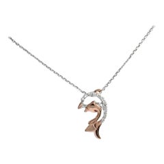 18k Gold Two-Tone Diamond Fish Necklace Ocean Dolphin Charm Pendant