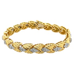 Bracelet à maillons triangulaires vintage en or 18 carats bicolore avec 1,30 carat de diamants ronds