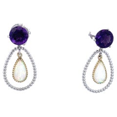 18k Gold Two Toned Opal Earring Jackets with White Gold Amethyst Martini Studs