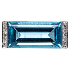 18k Gold Ultra Modern Narrow Rectangular Blue Topaz and Diamond Ring