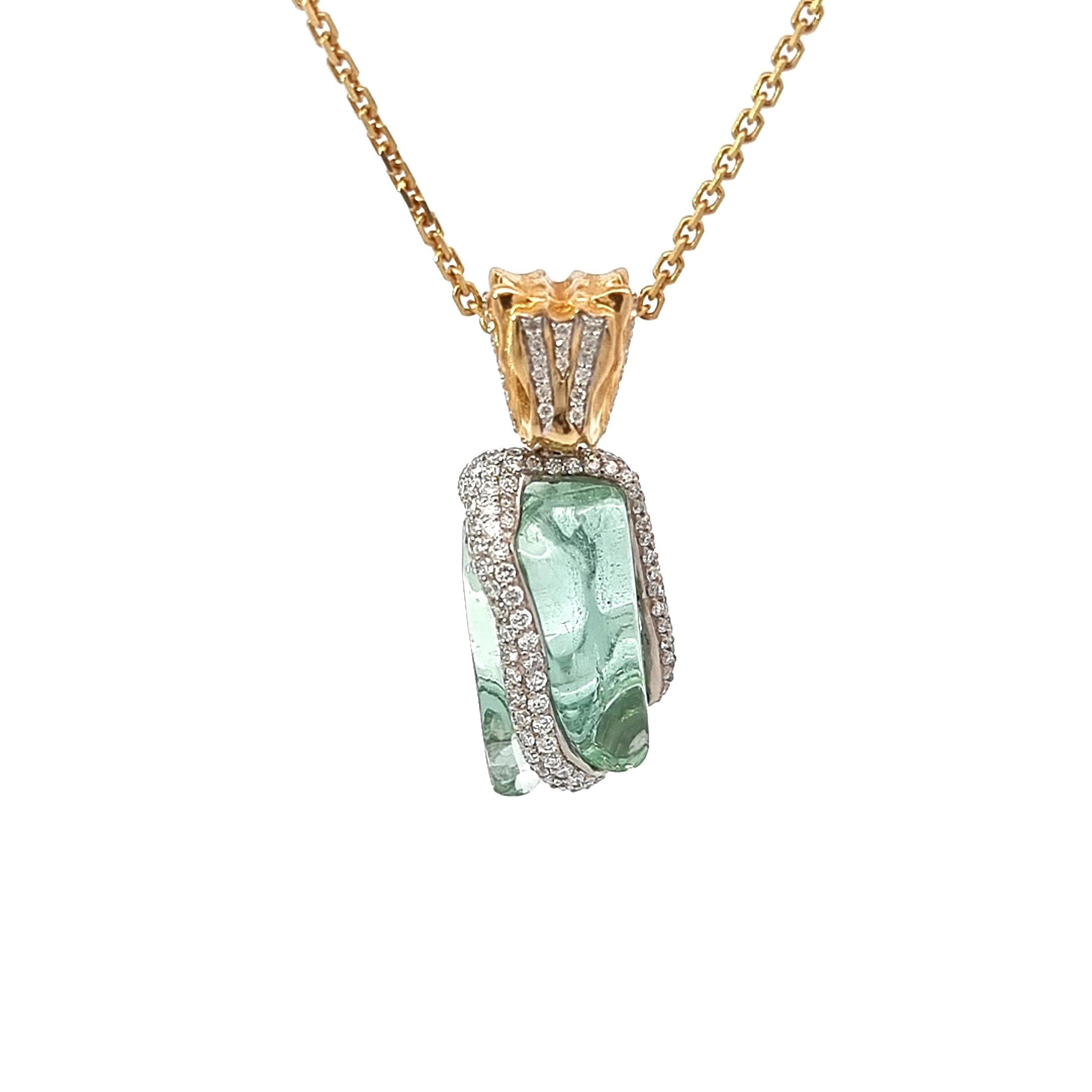 18K Gold Uncut Aquamarine Pendant with Diamonds For Sale 7