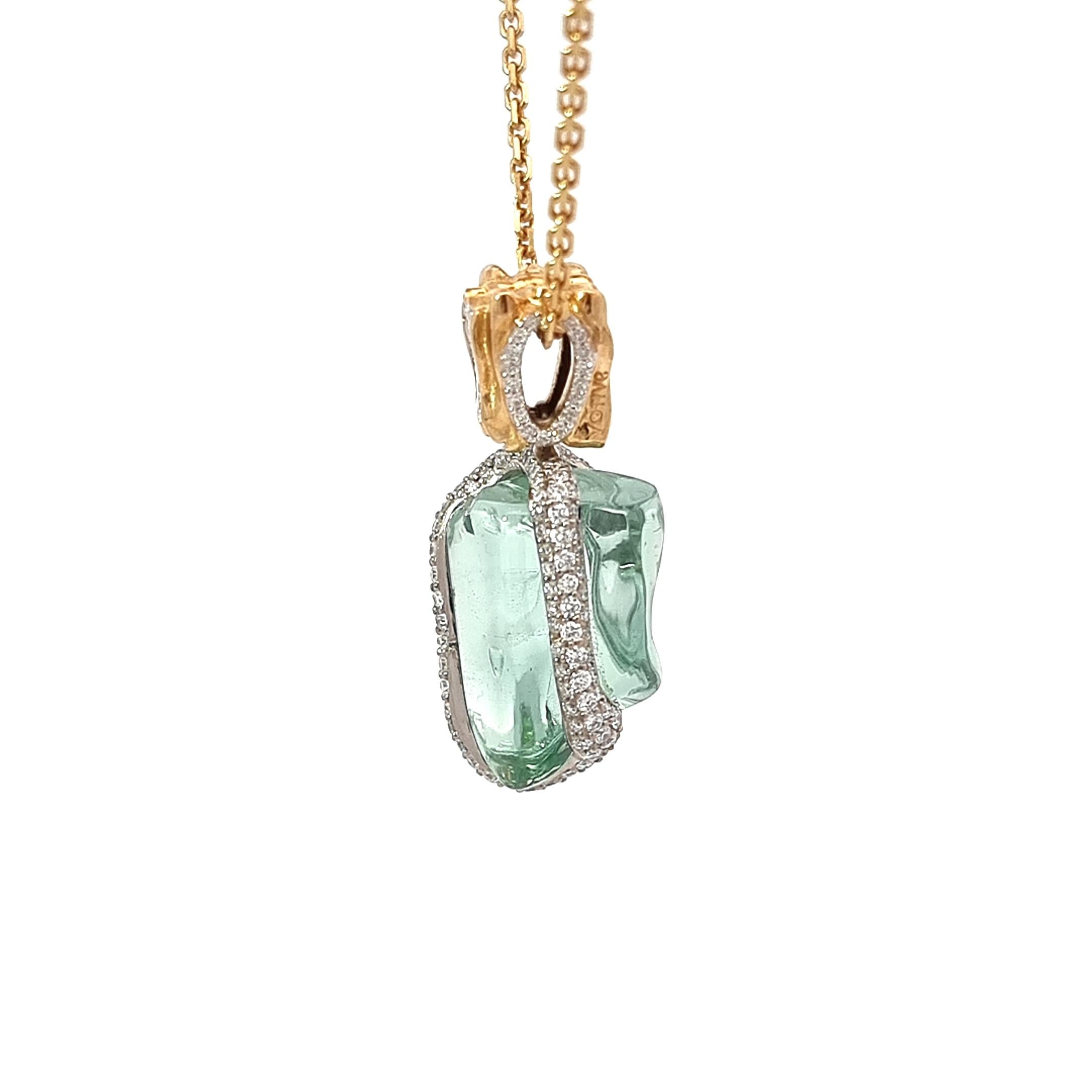 18K Gold Uncut Aquamarine Pendant with Diamonds For Sale 8