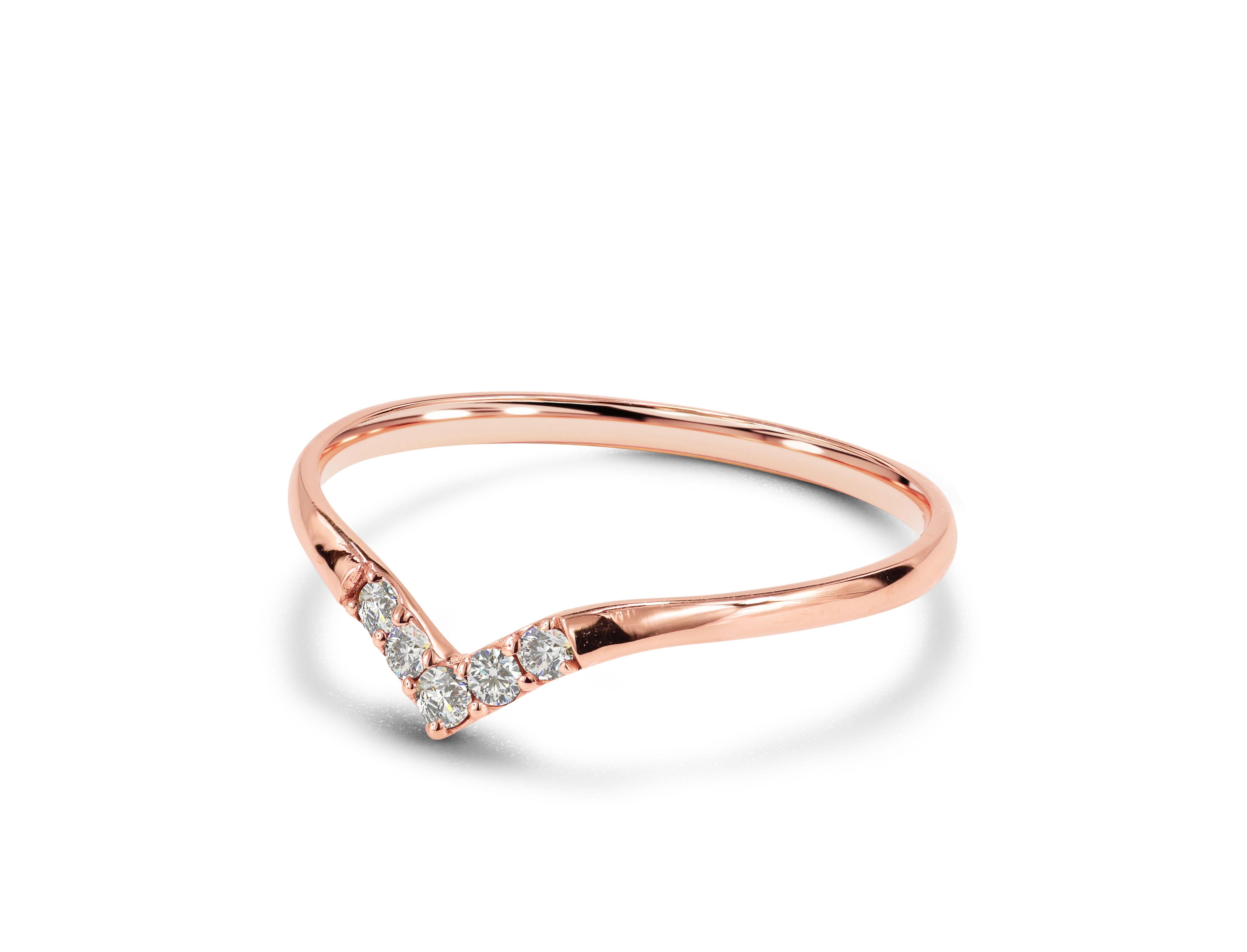 For Sale:  18k Gold V Shape Diamond Ring Diamond Chevron Ring Dainty Bridal Ring 17
