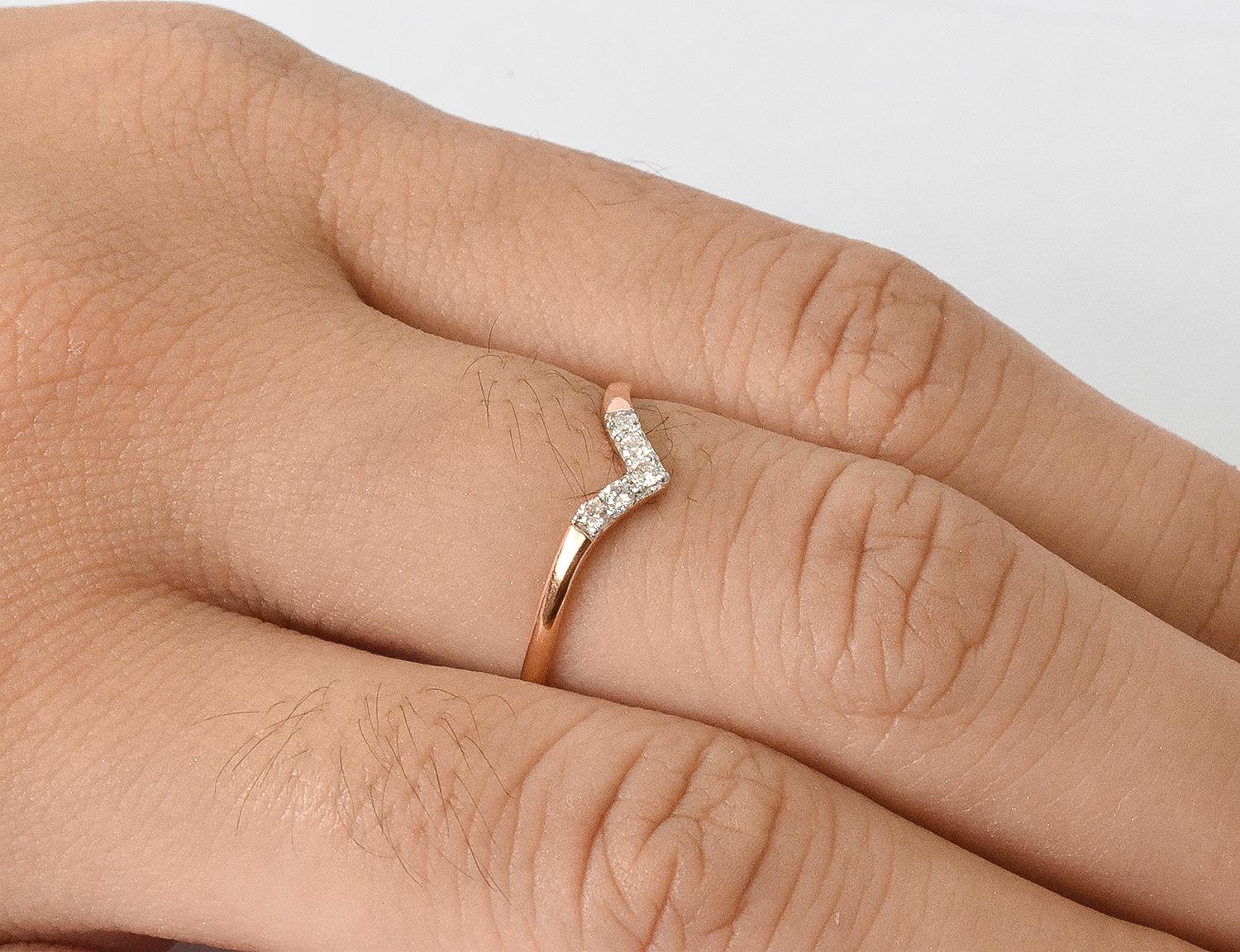 For Sale:  18k Gold V Shape Diamond Ring Diamond Chevron Ring Dainty Bridal Ring 10
