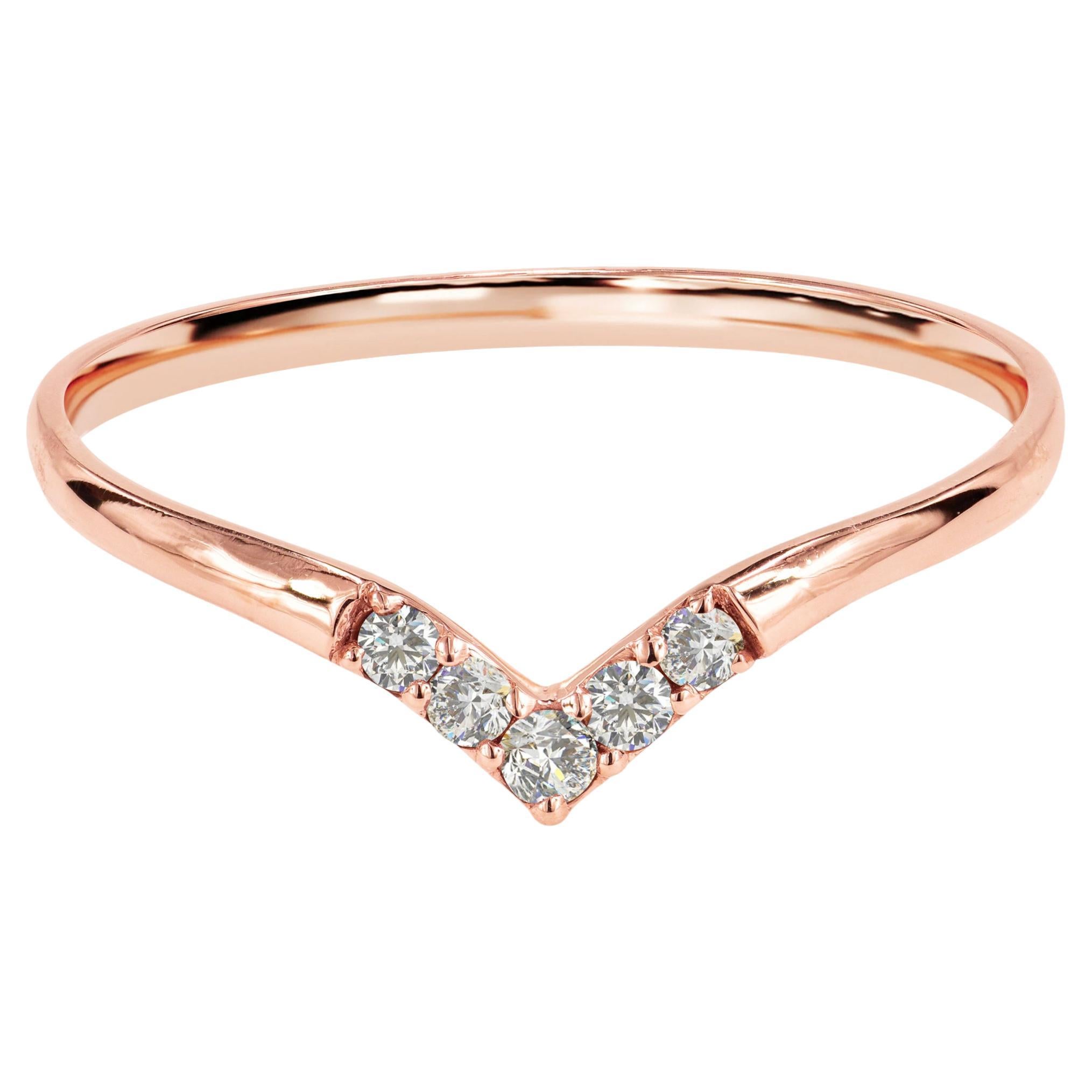 Bague de mariage en or 18 carats avec diamant en forme de V et chevron de diamants