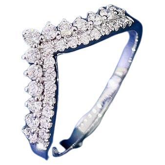 18K Gold V-Shaped Double Row Crown Ring & Natural Diamonds(Resizable)