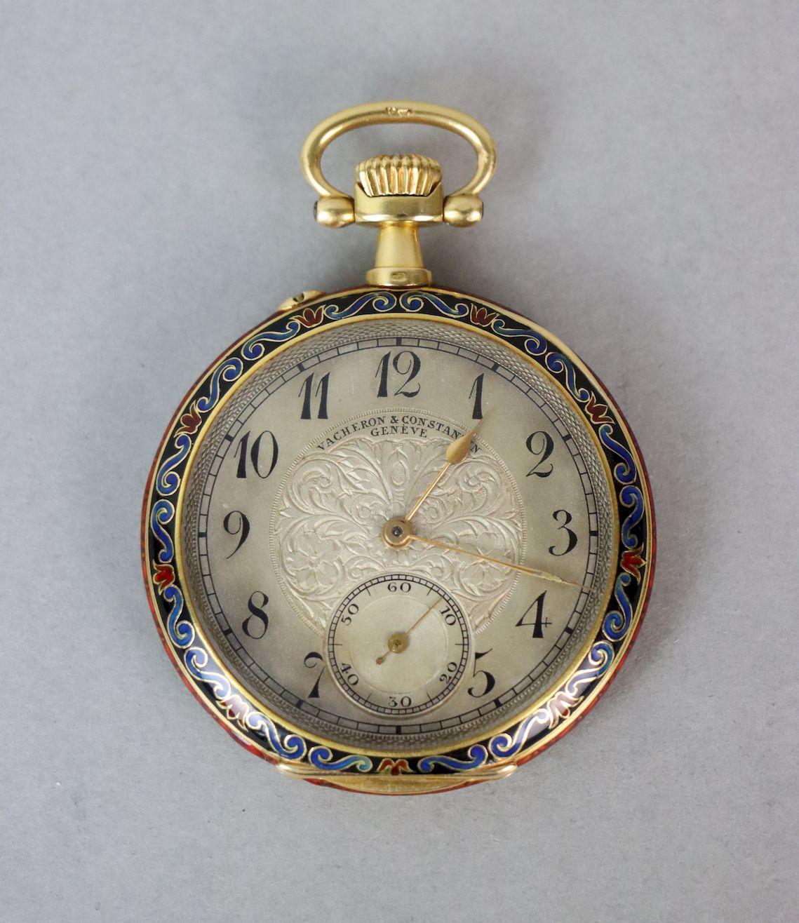 18 Karat Gold Vacheron & Constantin Geneve Emaille-Taschenuhr im Zustand „Gut“ im Angebot in Flushing, NY