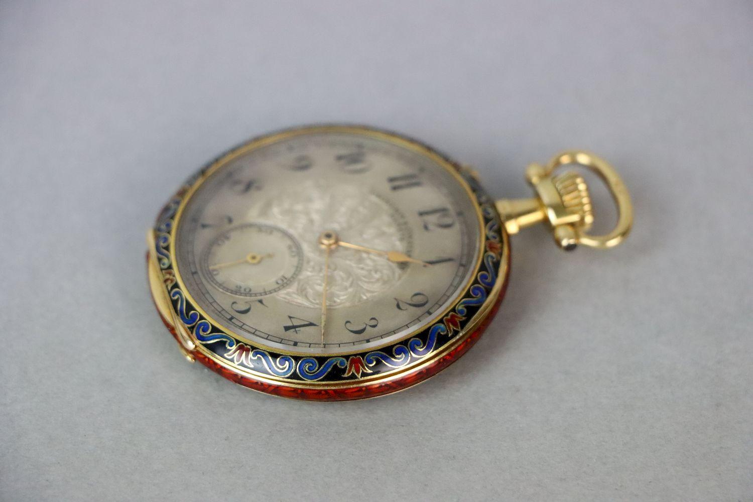18 Karat Gold Vacheron & Constantin Geneve Emaille-Taschenuhr für Damen oder Herren im Angebot