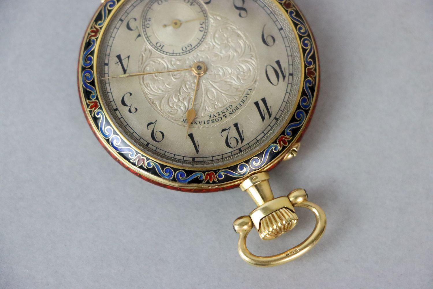 18 Karat Gold Vacheron & Constantin Geneve Emaille-Taschenuhr im Angebot 3