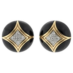 18K Gold Van Cleef & Arpels Onyx and Diamond Earrings