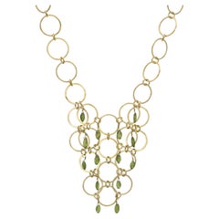 18k Gold Vermeil multi Hoop Bib Necklace with Peridot Stones