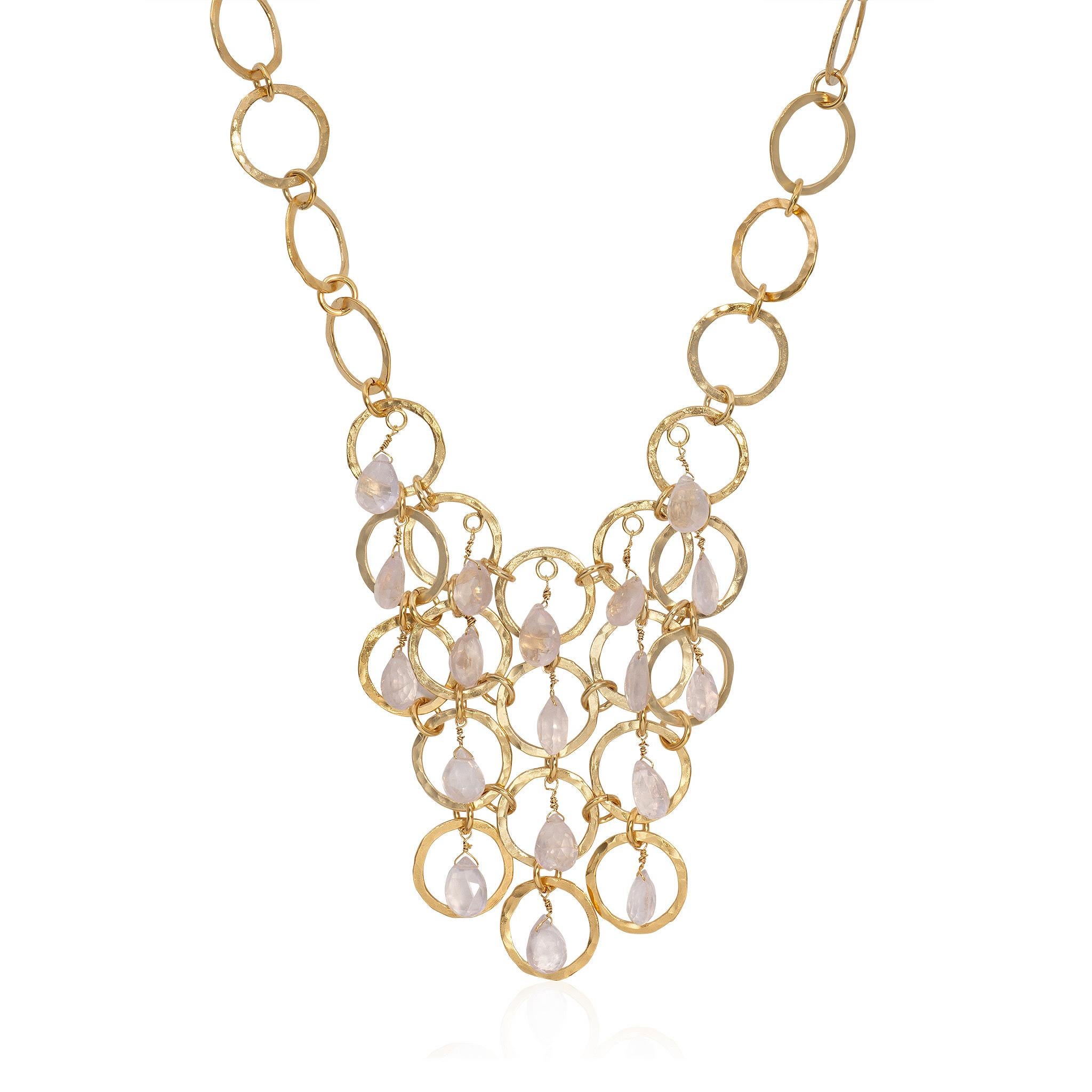 Art Deco 18k Gold Vermeil multi Hoop Bib Necklace with Red Swarovski Crystals For Sale