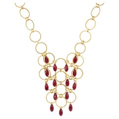 18k Gold Vermeil multi Hoop Bib Necklace with Red Swarovski Crystals