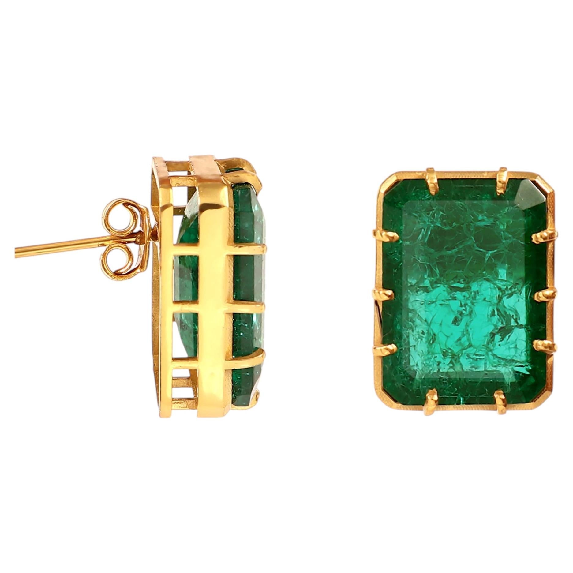 Orecchini a bottone in argento sterling placcato in oro vermeil 18 carati, colore verde smeraldo