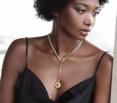 18K Gold Vermeil Wheat Sheaf Peridot Coin Lariat Chain Necklace