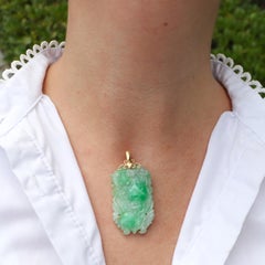18K Gold Very Fine Carved Jade Pendant