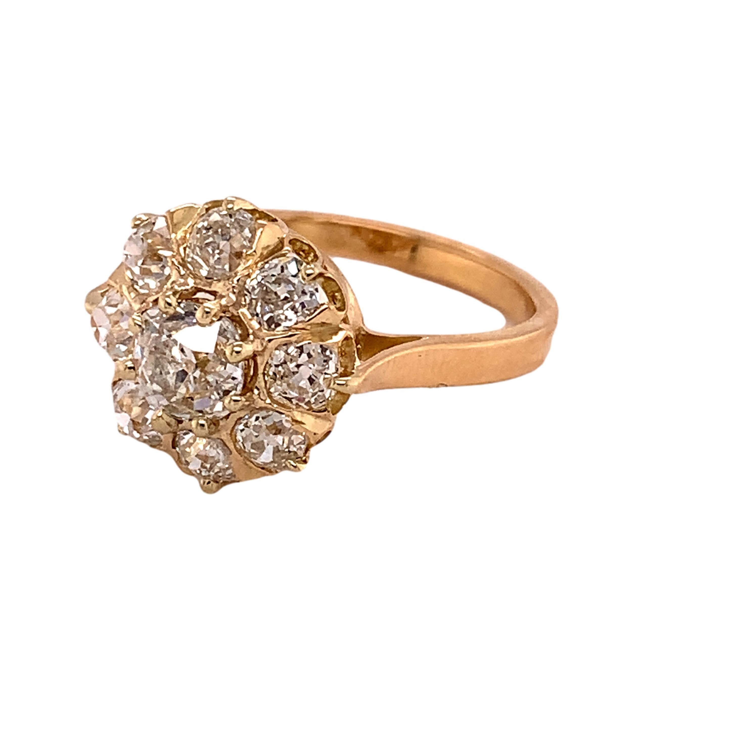 18k Gold Victorian Mine Cut Genuine Natural Diamond Ring 2.48 Carats TW (#J4894)

18k yellow gold Victorian diamond ring with 2.48 carats total weight of antique mine cut diamonds c1870-1880s. The center diamond weighs .88cts with H color and SI2