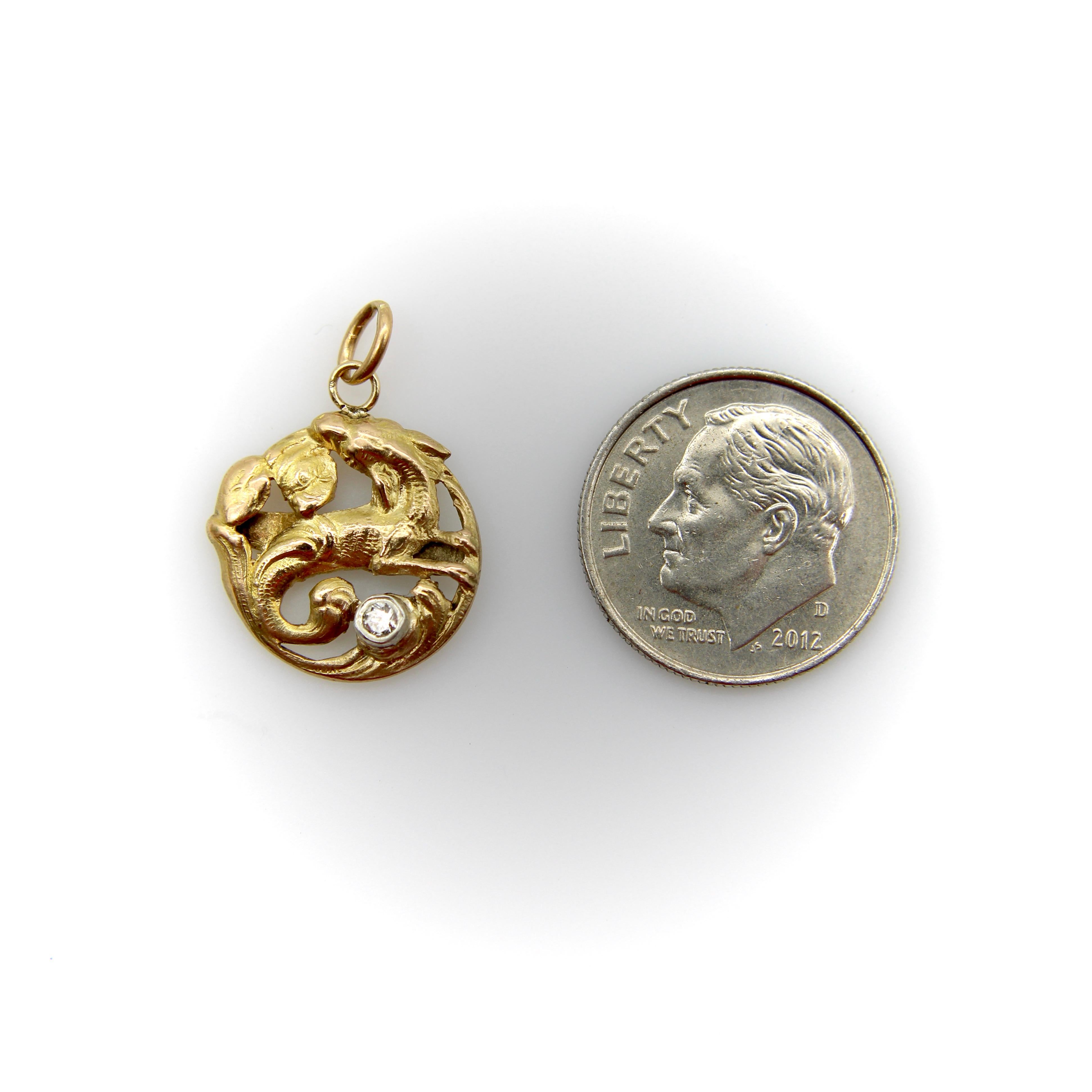 18K Gold Victorian Mythical Creature Pendant For Sale 1