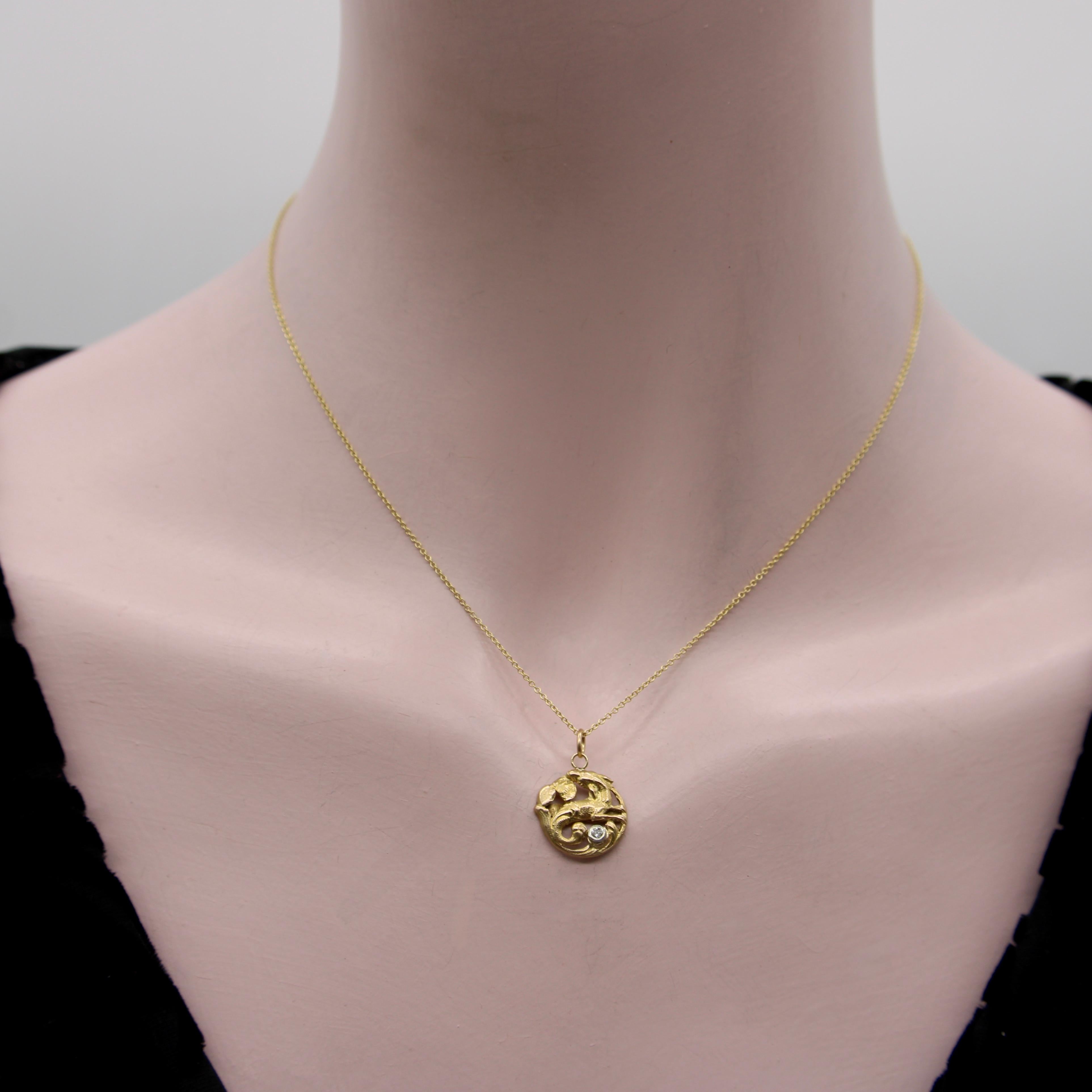 18K Gold Victorian Mythical Creature Pendant For Sale 2