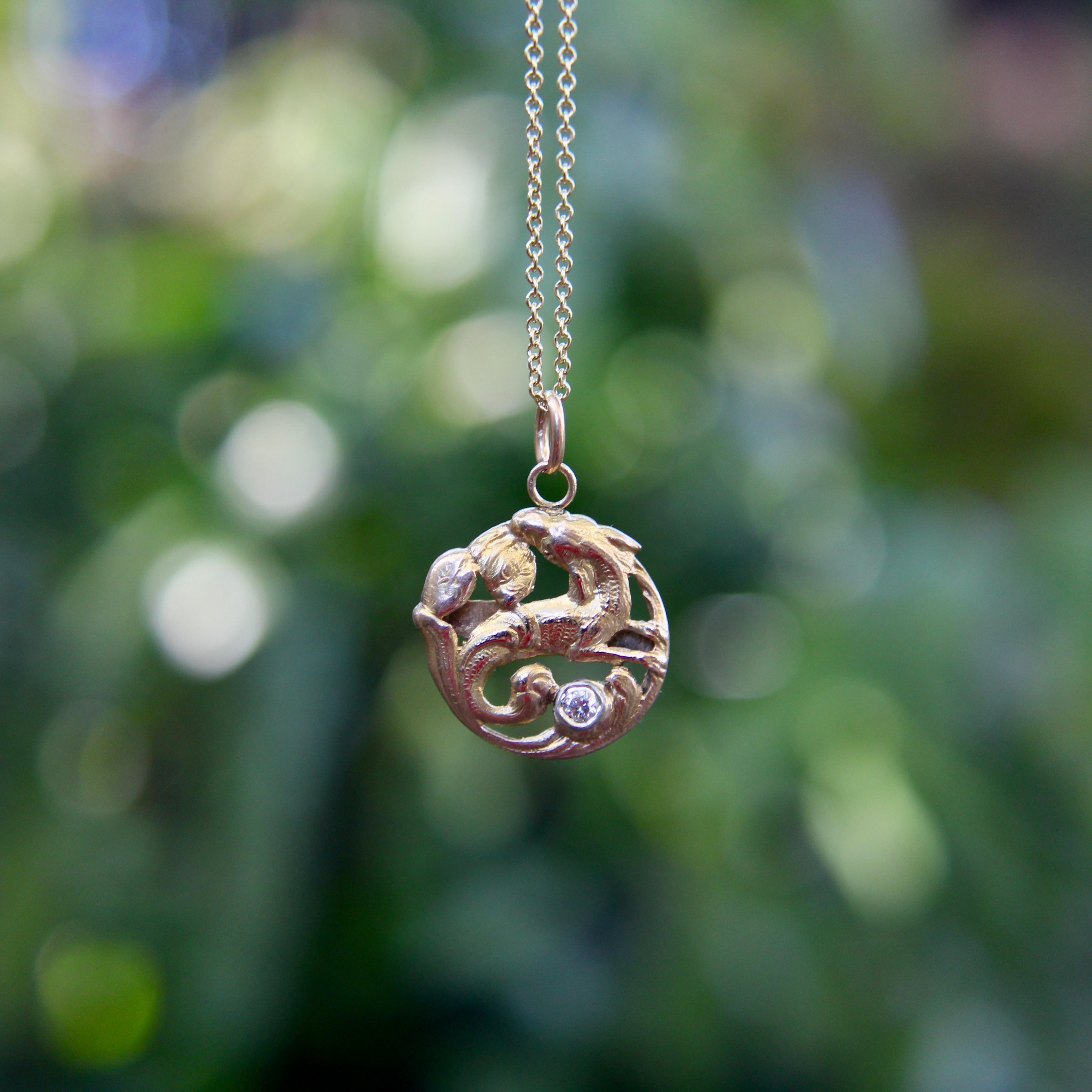 18K Gold Victorian Mythical Creature Pendant For Sale 3