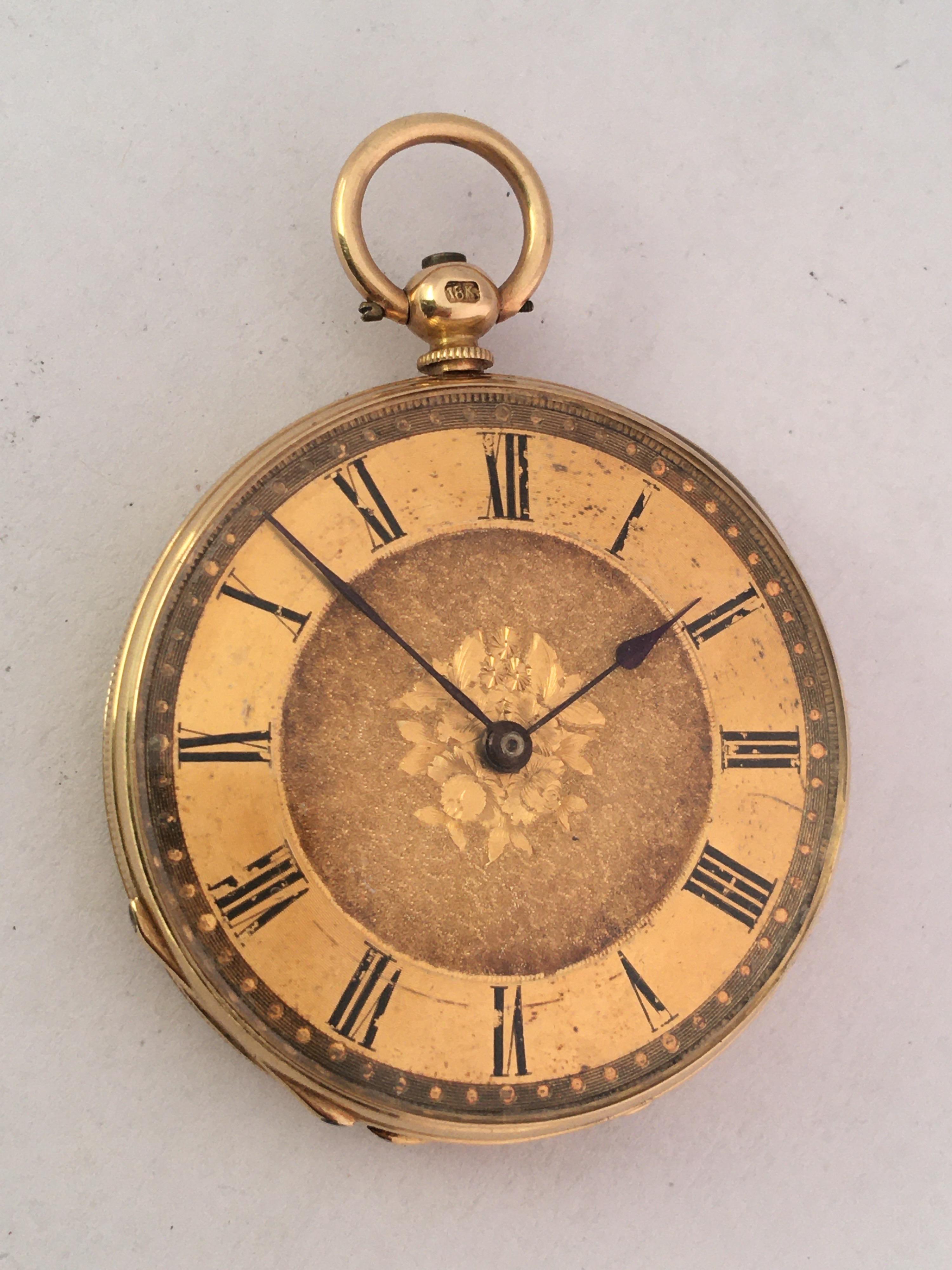 Swiss 18ct cylinder fob watch, gilt frosted bar movement, the gilded dial with a matt centre, Roman numerals and blued steel hands, engine turned case, no. 4322, 34.3gm, 37mm; with the original box and a winding key.

Condition:
Movement - appears