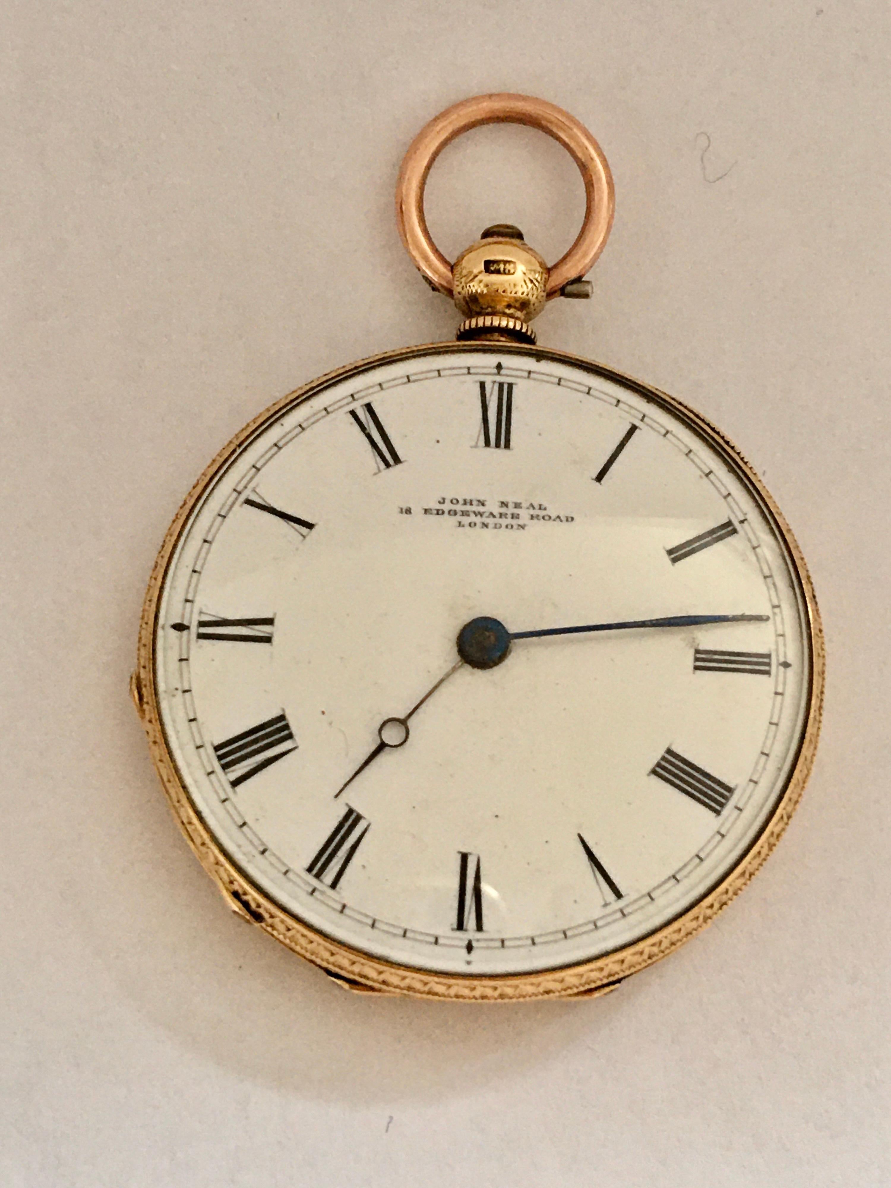 18K Gold Victorian Period Ladies Fob / Pocket Watch Signed by John Neal, London For Sale 6