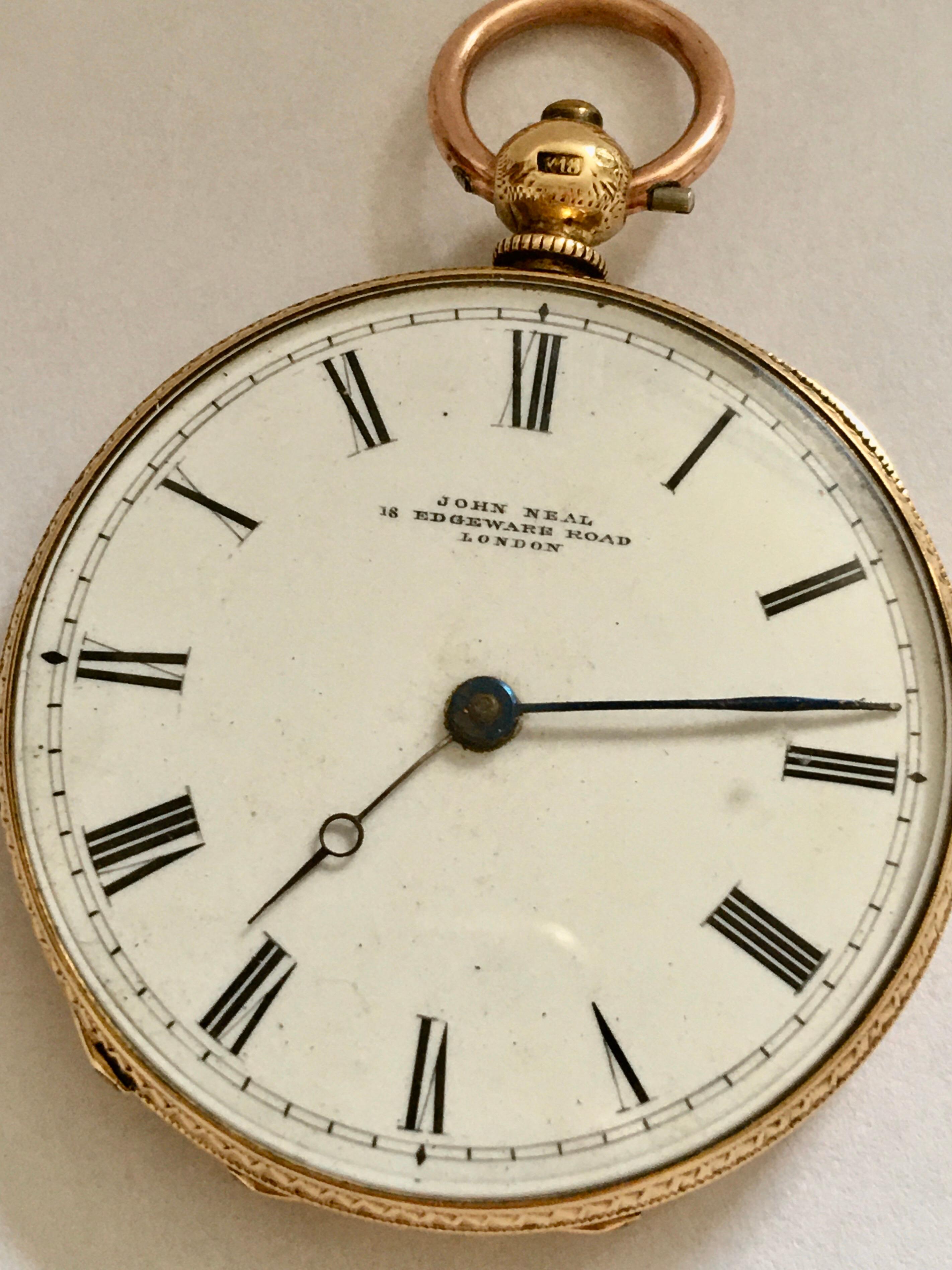 18K Gold Victorian Period Ladies Fob / Pocket Watch Signed by John Neal, London For Sale 10