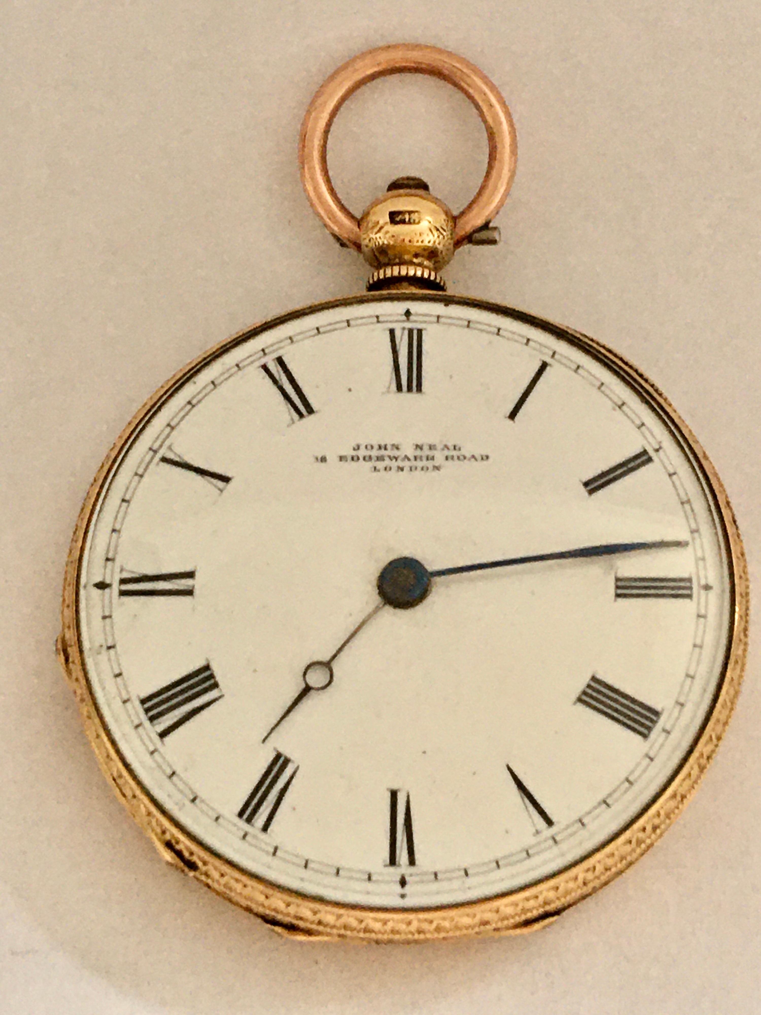 18K Gold Victorian Period Ladies Fob / Pocket Watch Signed by John Neal, London For Sale 2