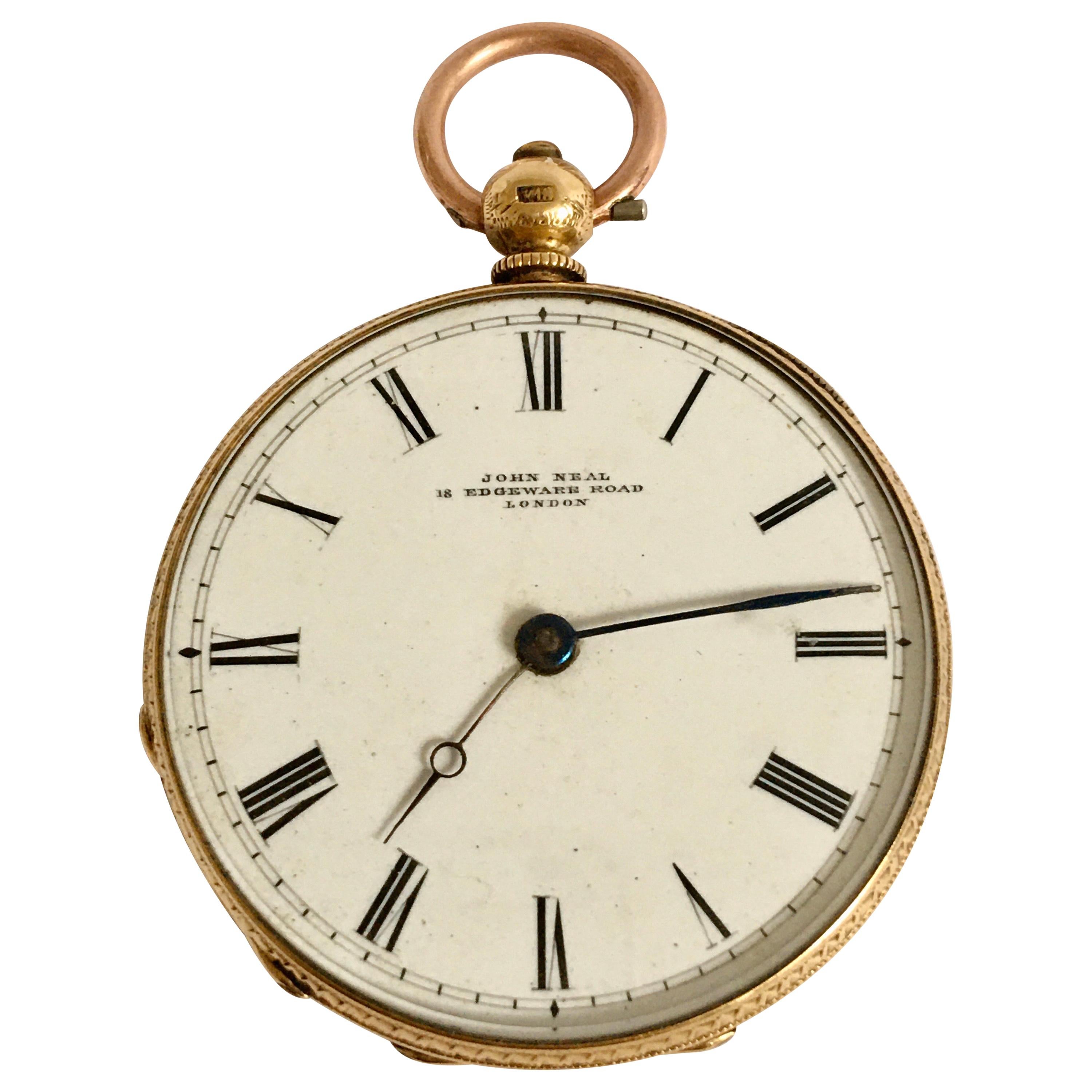 18K Gold Victorian Period Ladies Fob / Pocket Watch Signed by John Neal, London For Sale