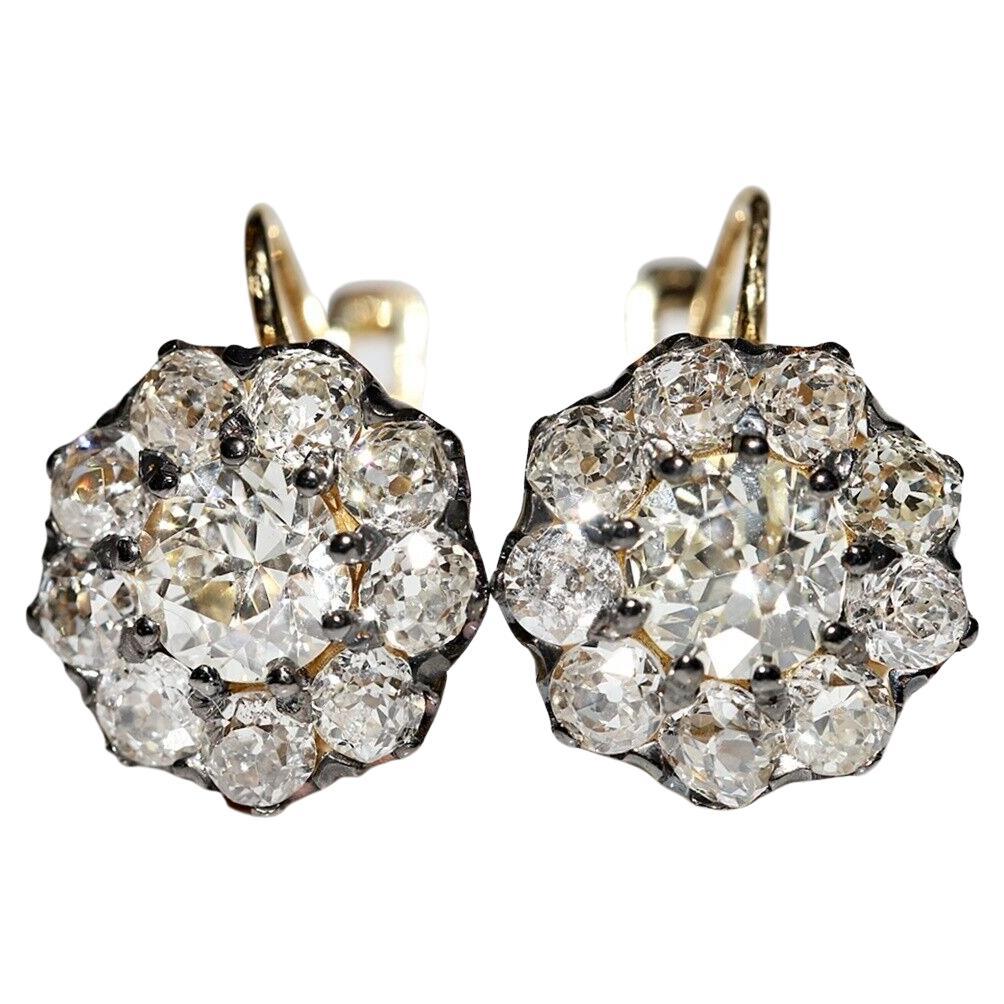 18k Gold Victorian Style Natural Diamond Decorated Earring  For Sale